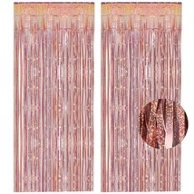 Rose Gold Tinsel Curtain Party Backdrop - Foil Fringe Curtain Streamers For Bach - £13.66 GBP