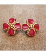 Vintage SPHINX Clip Earrings - Red Four Leaf Clover - £14.09 GBP