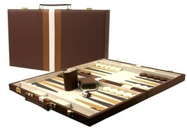 DA VINCI Large 16 inch Leatherette Backgammon Set, Brown - £37.16 GBP