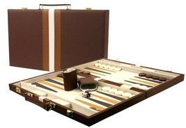 DA VINCI Large 16 inch Leatherette Backgammon Set, Brown - $46.99