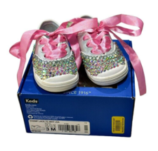 Keds Baby Girl Shoes White Size 3M Custom Blinged Infant Bedazzled Rhinestones - £15.34 GBP