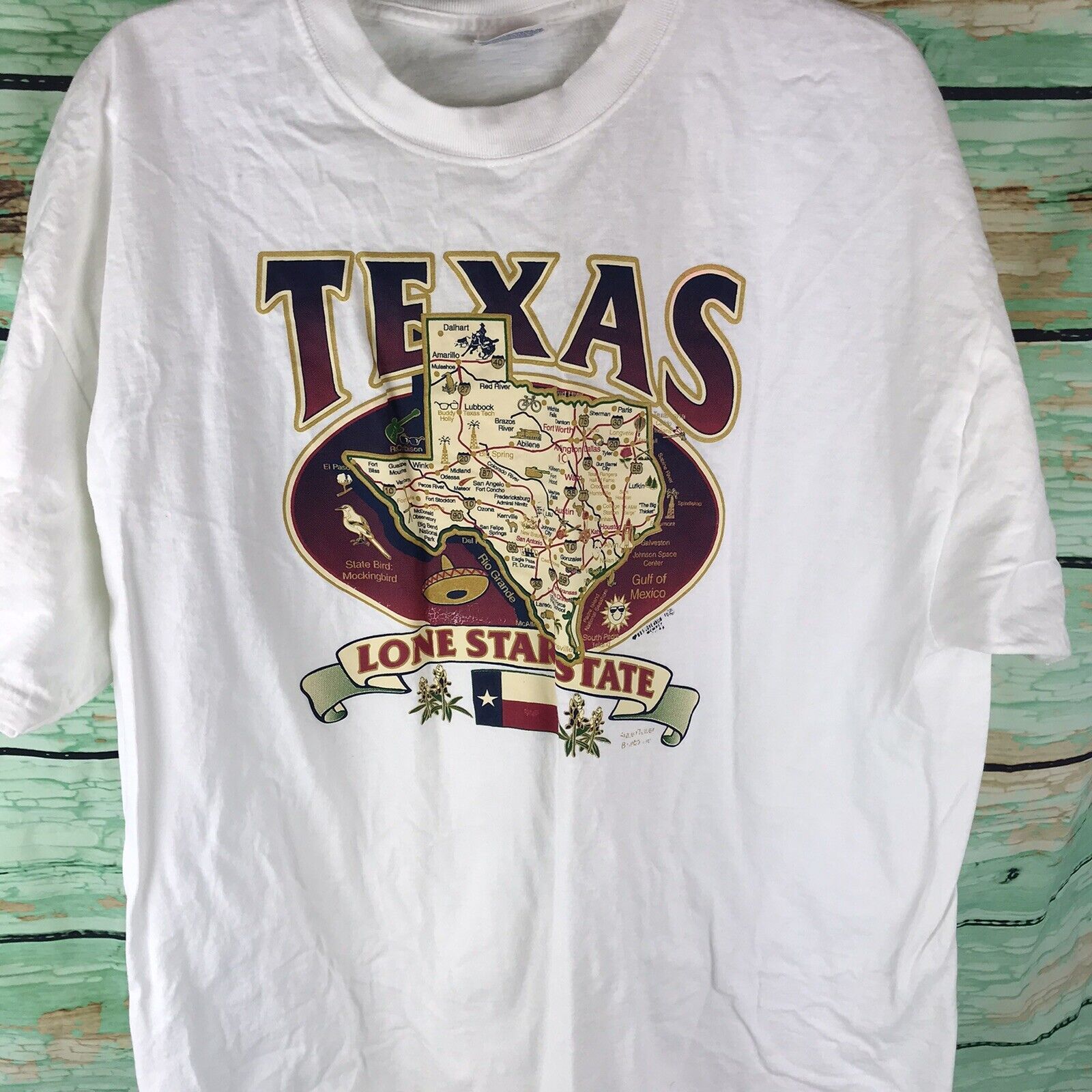 Primary image for Vtg Texas Tee XL 90s Lone Star State graphic T-shirt Travel Vacation Souvenir