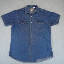 VNT Ely Cattleman Shirt Adult L Blue Jean Denim Western Cowboy Pearl Snap Men - $17.64