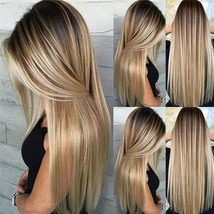 Ombre Blonde Women Real Long Straight Hair Wigs Ladies Natural Cosplay Full Wig - £28.92 GBP