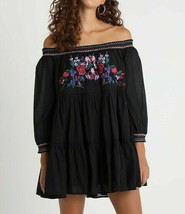 FREE PEOPLE Womens Dress Sun Beams Embroidered Off The Shoulder Black Size XS - £44.53 GBP