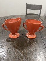 Vintage HAZEL ATLAS Moderntone Ovide SUGAR &amp; CREAMER Coral Orange Platonite - $19.79