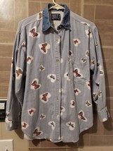 Womens Quizz New York Long Sleeve Shirt Size S Denim Collar Butterflies - £15.85 GBP