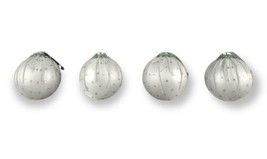 Silver Christmas Ornaments Glitter &amp; Green Beaded Shimmery Fabric 3&quot; Ball Lot 4 - £23.94 GBP
