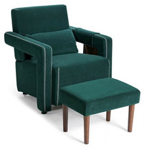 Modern Berber Fleece Single Sofa Chair with Ottoman and Waist Pillow-Green - Col - $278.39