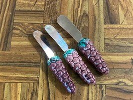 Vintage Cheese Butter Spreader set of 3 PURPLE GRAPES Stainless Steel Japan - £10.27 GBP