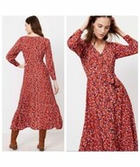 Loft Dotted V Neck Tie Waist Midi Shirt Dress Size 8 Multicolor Long Sleeve - $48.24