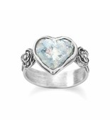 Oxidized Sterling Silver Roman Glass Soft Heart Vintage Ring 14k White G... - £166.91 GBP
