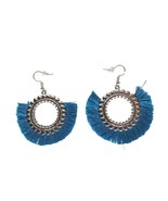Boho Fan Tassel Earrings Drop Dangle Silver Circle Blue Costume Jewelry - €12,53 EUR
