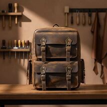 Backpack 17" Laptop Bag  Vintage Brown Genuine Cowhide Travel Rucksack f... - $149.00