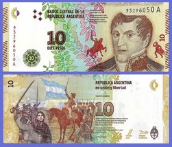 Argentina P360, 10 Pesos, Gen Belgrano / Juana de Padilla and Belgrano U... - €0,84 EUR