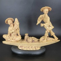 Vintage Figurine of Chinese Men Fishing in a Boat Made of Resin 8&quot; T 9.5... - $57.71