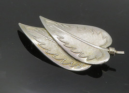 CORO 925 Sterling Silver - Vintage Shiny Etched Double Leaf Brooch Pin - BP4044 - £46.14 GBP
