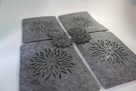 GREY Placemats and Coaster Flames Aster Flower Felt Table Mats Set of 12 pieces - £17.88 GBP