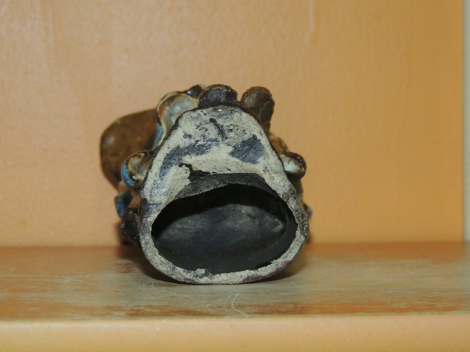 Chinese Mud Man/ Men Blue Robe hat & purse 6" drip glaze unmarked Mudman Antique Item image 5