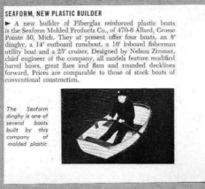 1951 Magazine Photo Seaform Molded Products Fiberglas Dinghy Boat Grosse Pte,MI - £6.97 GBP