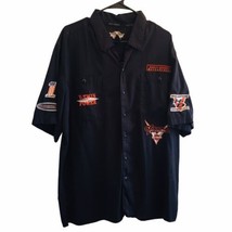 HARLEY DAVIDSON Mens XL Black/Orange Short Sleeve Button Down Embroidere... - $45.59