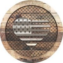 Corrugated American Flag Heart on Wood Novelty Metal Mini Circle Magnet - $12.95
