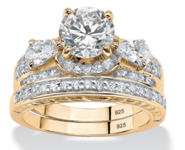Round Pear Cz Bridal 2 Gp Ring Set 14K Gold Sterling Silver 5 6 7 8 9 10 - £240.38 GBP