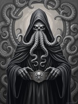 Art Giclee Painting Cloak mask mysterious figure, octopus tentacles Cthulhu #06 - $8.59+