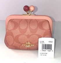 New Coach Coin Purse Nora Candy Pink Signature Kisslock Wallet Framed C1... - $148.49