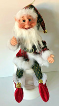 Noir Christmas Elf Pixie Doll Fur Trim Hanging Posable Bell Tartan Plaid... - $45.42