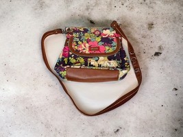 Sakroots Floral Boho Crossbody Brown Leather Messenger Bag Purse Peace - $54.41