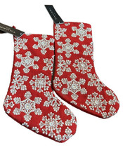 Tahari Embroidered  Stocking Christmas  New Beaded Burgundy Red White Sn... - £51.83 GBP