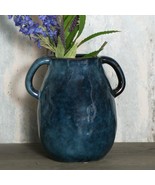This 7-Inch Tall Blue Ceramic Vase With Two Handles Is Perfect For Modern - $701.12 MXN