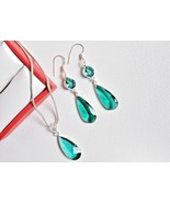 Sterling Silver Emerald Quartz Gemstone Handmade Pendant Earrings Sister... - £35.36 GBP