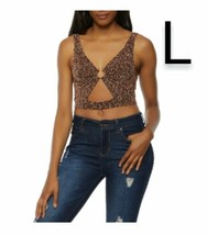 New Dark Brown Gold Lurex Cut Out Crop Top~ Size L - £9.58 GBP