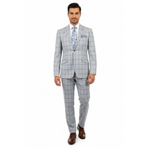 Mens Suit RENOIR English Plaid Window Pane Stretch Comfort Slim Fit 293-15 Gray image 15