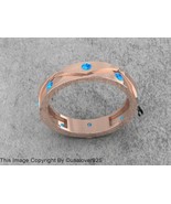 Natural Blue Topaz Round Gemstone Sterling Silver Unisex Band Ring  - $85.06 CAD