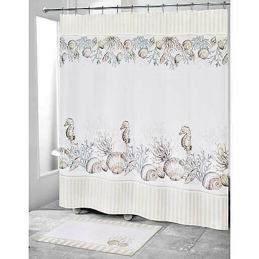 Primary image for Seahorse Fabric Shower Curtain Avanti Destin Shells Coastal Beach Summer 72x72"