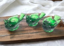 Vintage Forest Green Glass BIRD WITH BERRY Open Salt Dip Cellars - Set of 3 - £25.54 GBP