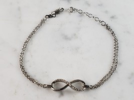 Womens Vintage Estate Sterling Silver Diamond Infinity Bracelet 3.1g E6130 - £59.35 GBP