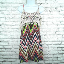 Hot &amp; Delicious Dress Womens Juniors Medium Striped Sleeveless Crochet Mini Boho - £12.77 GBP