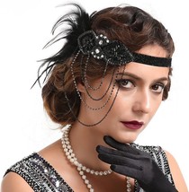 1920s Flapper Headband 20s Vintage Gatsby Accessory Women Feather Crystal Headpi - £17.40 GBP