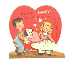 Vintage 1950&#39;s Valentine&#39;s Day Card Paper Heart Boy And Girl Dog 3&#39;&#39; 1/2 - £11.97 GBP