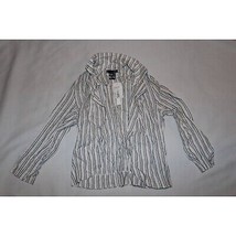 Aqua Womens Burlap Blouse Off White Blue Striped Long Sleeve Collar XS New - £10.38 GBP