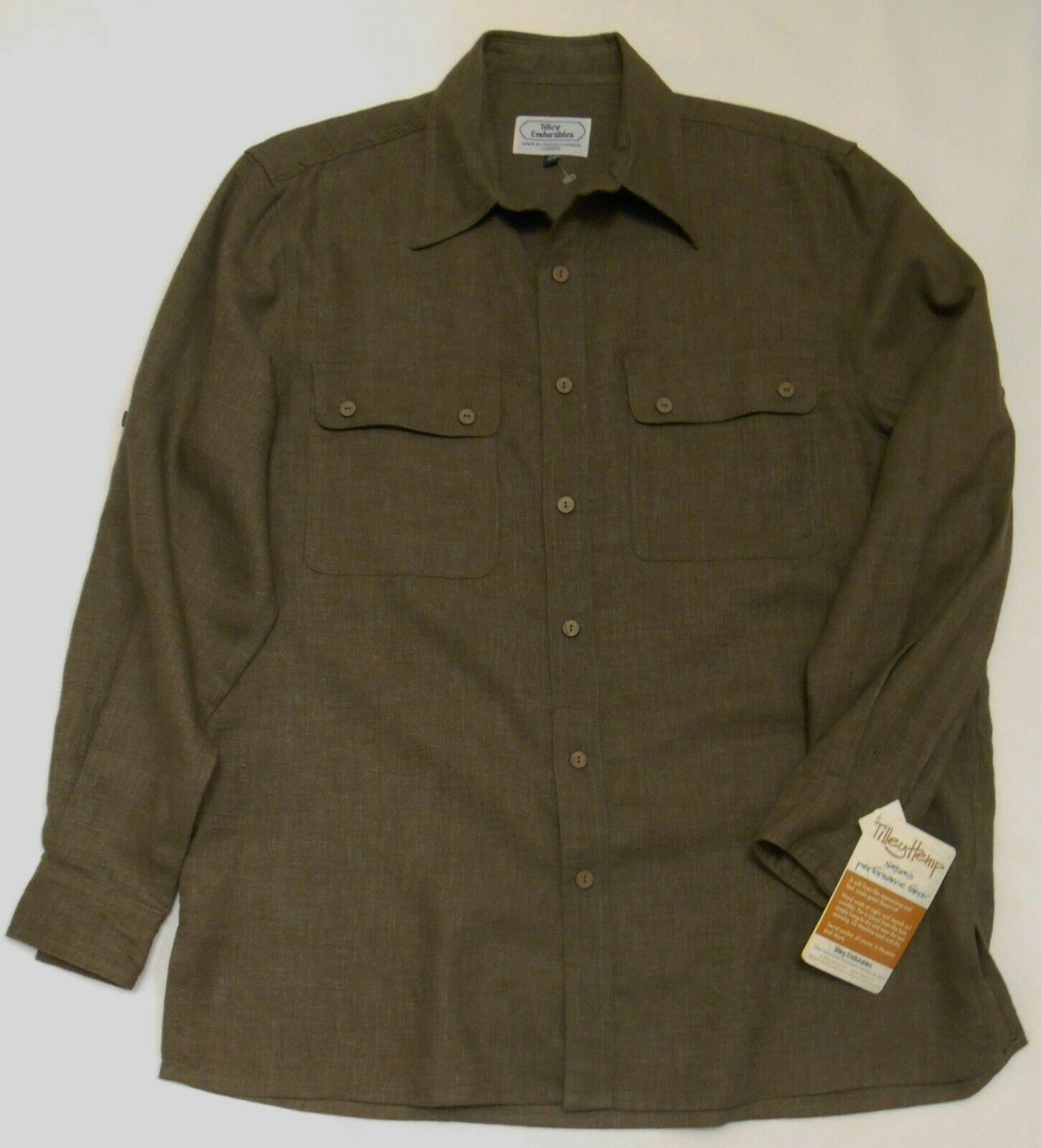 TILLEY ENDURABLES Men's SHIRT Brown Long & Adjustable Sleeve HEMP Blend M NWT - $89.95