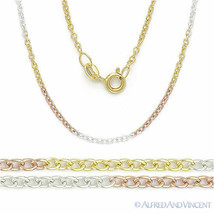 1.4mm Cable Link Chain Necklace in Tri-tone 14k Gold-Plated .925 Sterling Silver - £14.45 GBP+