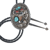 Wilbert Secatero Navajo Sterling turquoise and coral bolo tie - $450.45