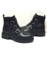 MIZ MOOZ LEATHER BUCKLE ANKLE BOOTS SIDE ZIP BLACK  37EU / 7US  # Z-15 - €60,72 EUR