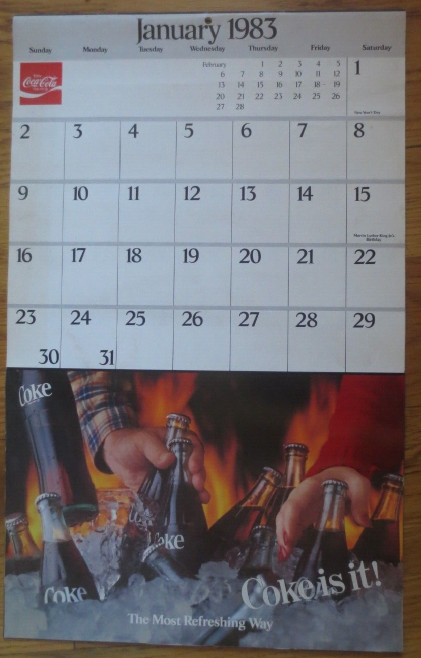 The Official Bottler's  Coca Cola  Annual Calendar for 1983 Double Sided - £3.16 GBP