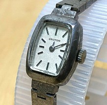 Vintage Croton Lady Silver Tone Barrel Swiss Hand-Wind Mechanical Watch Hours - £13.28 GBP